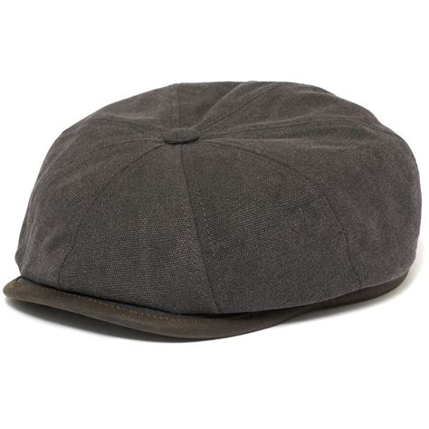 Stetson Anthracite Canvas Hatteras Flat Cap | Stuarts London