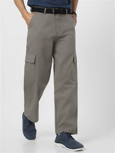 Urbano Fashion Men's Grey Loose Baggy Fit Solid Cargo Chino Pant with