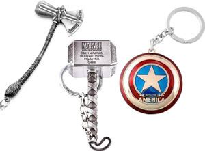 VARAJ Thor Stormbreaker & Hammer With captain america shield keychains ...
