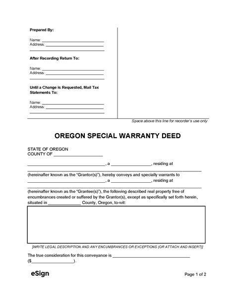 Free Oregon Special Warranty Deed Form | PDF | Word