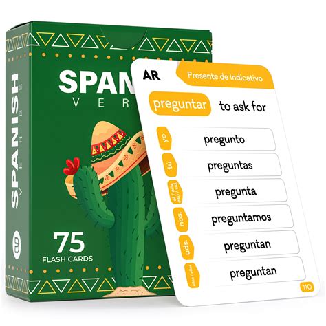 Buy Spanish Verb Conjugation Flash Cards with 6 Tenses (150 Verbs 75 ...