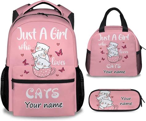 Amazon.com: KNOWPHST Personalized Cat Backpack with Lunch Box Set for ...