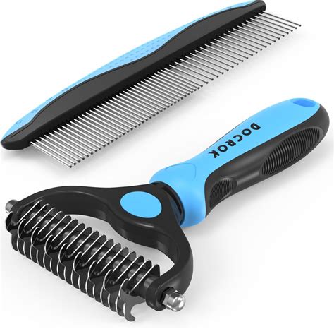 Dog Grooming Brush and Metal Comb, Undercoat Rake for Dogs Grooming ...