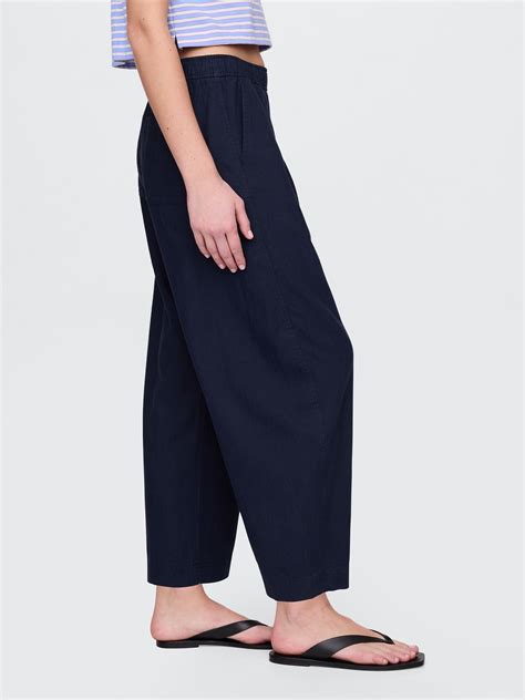 Mid Rise Linen-Blend Easy Barrel Pants | Gap