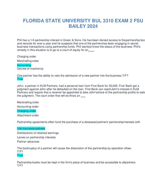 FLORIDA STATE UNIVERSITY BUL 3310 EXAM 2 FSU BAILEY 2024 - DocMerit