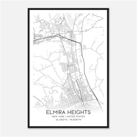 Elmira Heights New York Map Poster, Modern Home Decor Wall Art Print ...