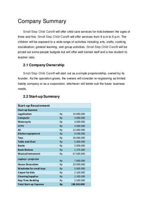 Child Care Business Plan Template 的图像结果