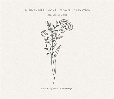 January Birth Flower SVG, Carnation Tattoo Design