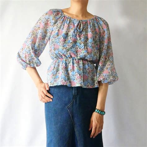 70s vintage Canada pink blue floral tops 70年代 ヴィンテージ ピンク ブルー 花柄 トップス ...