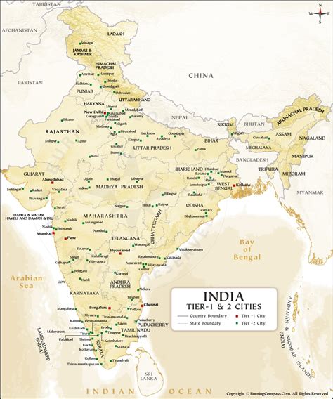 Tier 1 and Tier 2 Cities in India Map