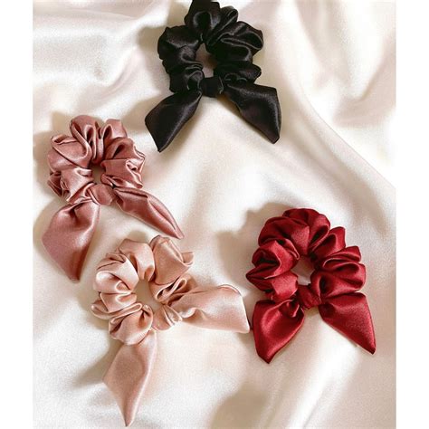 Buy Mueras Maroon- Rose Gold- Pink and Black Bow Tie Knot Scrunchies ...