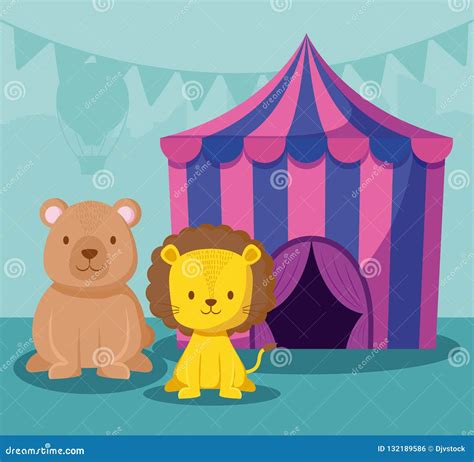 Circus Tent with Cute Animals Stock Vector - Illustration of enjoyment ...