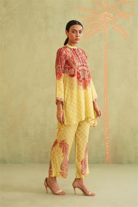 SUNSHINE YELLOW HAND EMBROIDERED MATHCING SET | Neetika Chopra