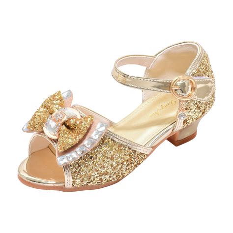 Girls Dress Shoes Princess High Heels Closed Toe Party Wedding Flower ...