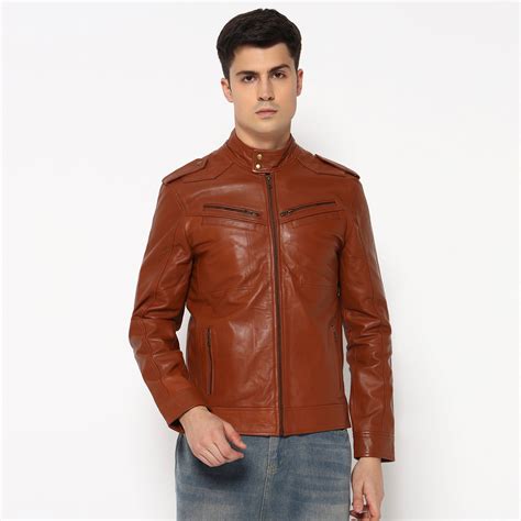 Men Brown Genuine Leather Biker Jacket — MaheTri