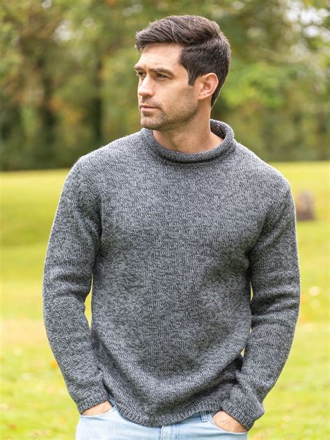 Mens Roll Neck Merino Wool Sweater Slate