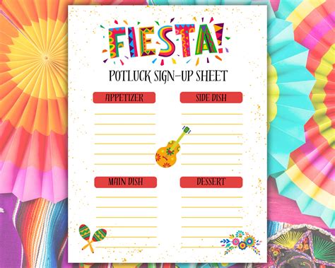Fiesta Potluck Sign up Sheet, Fiesta Sign up Form, Cinco De Mayo ...
