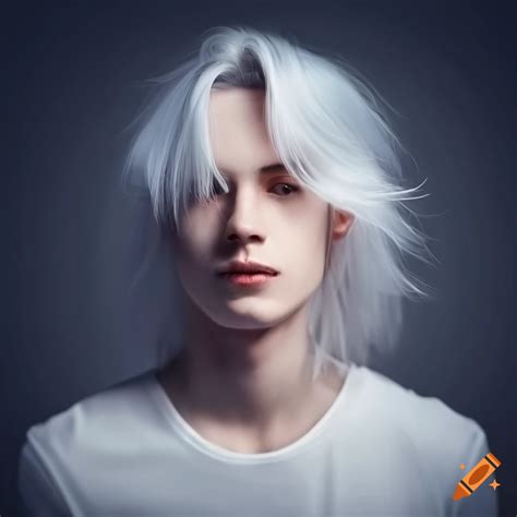 Handsome young man with long white hair on Craiyon