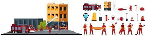 Fireman department work icons set cartoon vector young adult | Premium ...