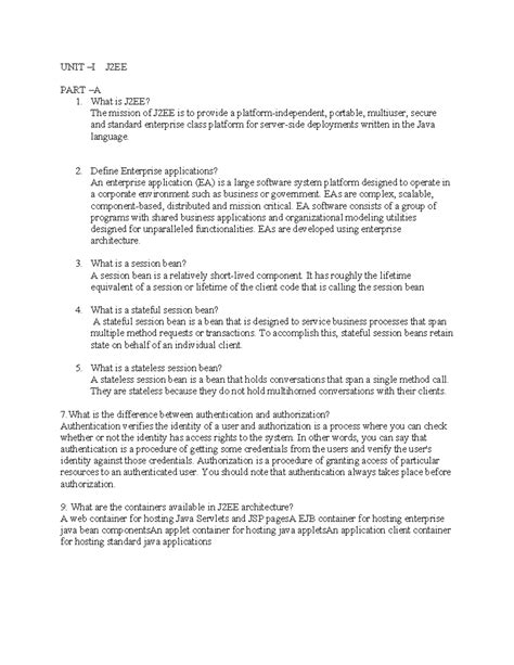 Question bank - good - UNIT –I J2EE PART –A 1. What is J2EE? The ...