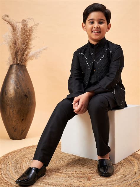 Boys Black Mirror Jacket Kurta Set | VASTRAMAY – vastramay
