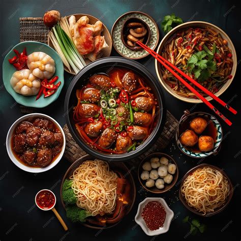 Premium Photo | Variety of traditional Chinese dishes