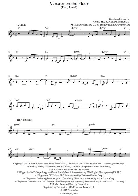 Versace on the Floor (Bruno Mars) - Trompet Notalar