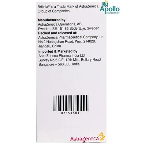Brilinta 90mg Tablet 180's Price, Uses, Side Effects, Composition - Apollo Pharmacy