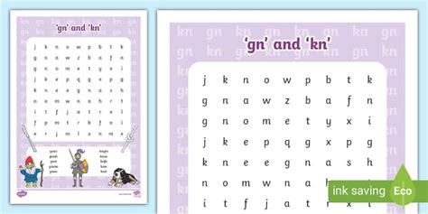 'gn' and 'kn' Word Search (teacher made) - Twinkl