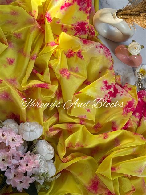Yellow Pink Crepe Shibori Saree – Threads & Blocks