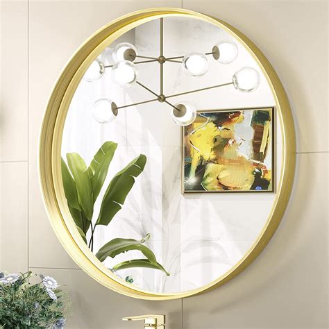 Tetote Large Wall Mirror, 24" Round for Bathroom/Vanity, Champagne Gold ...
