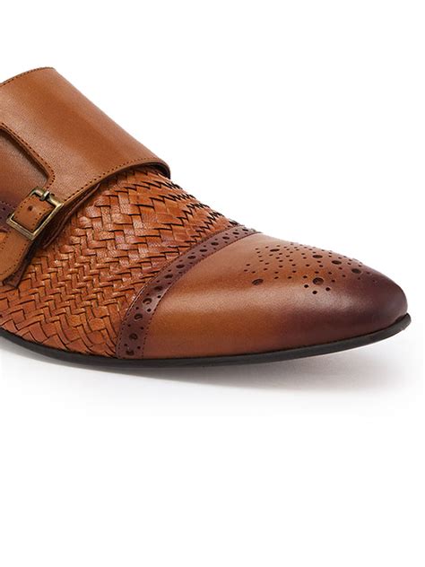 Imperio By Regal Tan Mens Formal Woven Double Monk Slip Ons