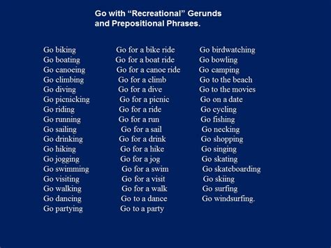 Basic English Grammar 4 U: Go + verb (ing) list