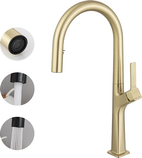 Brushed Gold Kitchen Faucet with Pull-Down Sprayer, Modern High Arc ...