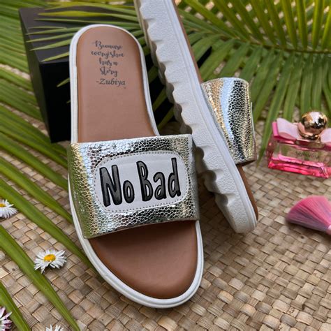 no bad vibes silver slides – zubiyastore