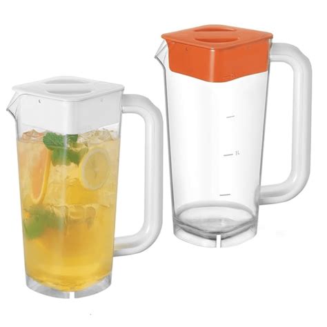 2 Pack Plastic Pitcher with Lid, 2L Heavy-Duty Shatterproof Pitchers ...