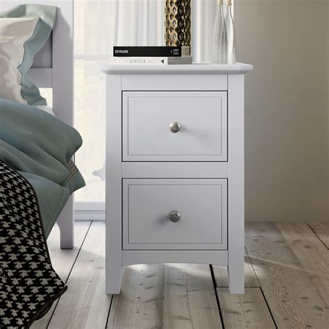 Buy Solid Wood Nightstand, White Nightstand with 2 Storage Drawers End ...