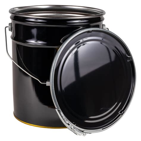 Amazon.com: ATERET 5 Gallon Black Metal Bucket & Lever Lock Pail Lid ...