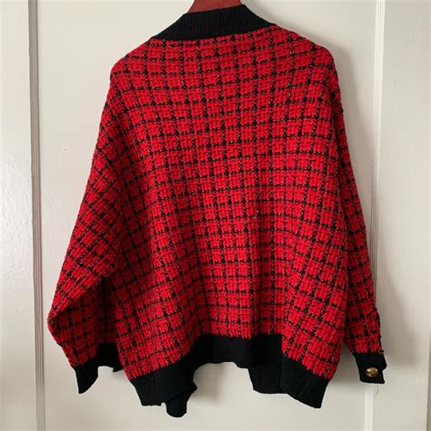red and black oversized cardigan with black and gold... - Depop
