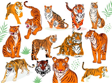 Cute Tiger Clipart, Watercolor Tigers SVG Bundle Set, Wild Animals ...