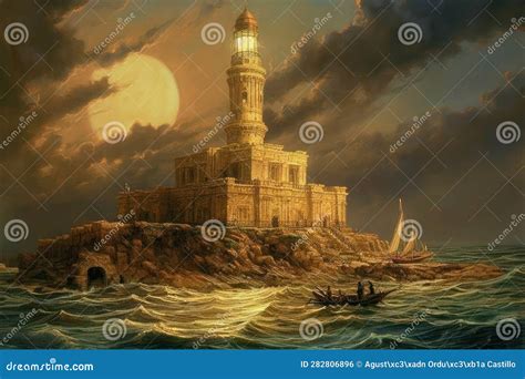 Lighthouse Of Alexandria Built By The Ptolemaic Kingdom Of Ancient Egypt Illustration Vector ...