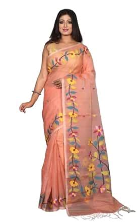 Buy Bengal Looms India-Hand Woven Floral Nakshi Work Muslin Silk Dhakai ...