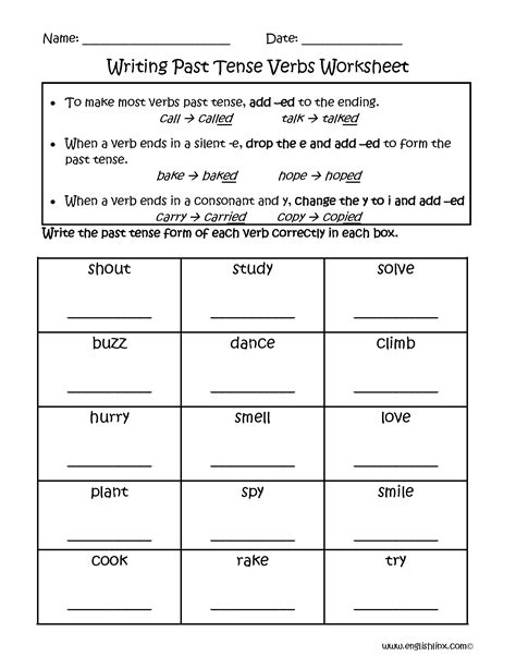 Verb Tenses Worksheets | Writing Past Tense Verbs Worksheets