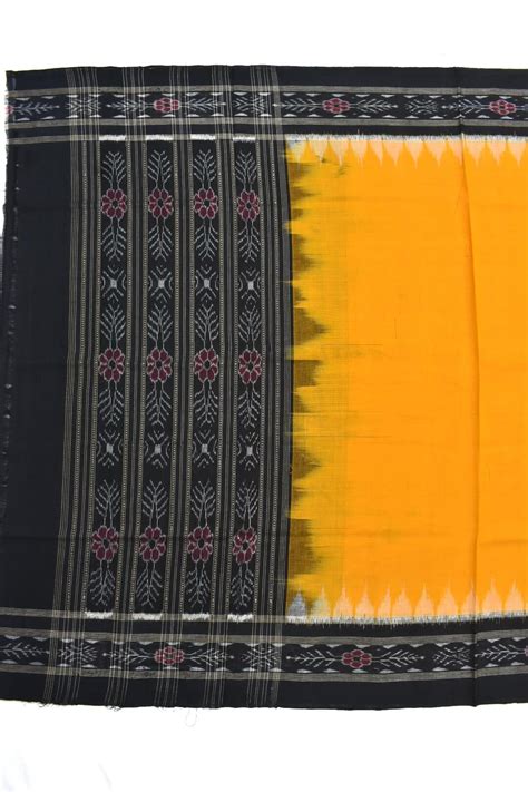 Yellow-Black Colour Sambalpuri Handloom Cotton Dupatta - Sambalpuri ...