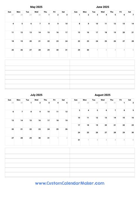Blank Calendar August 2025 May 2025