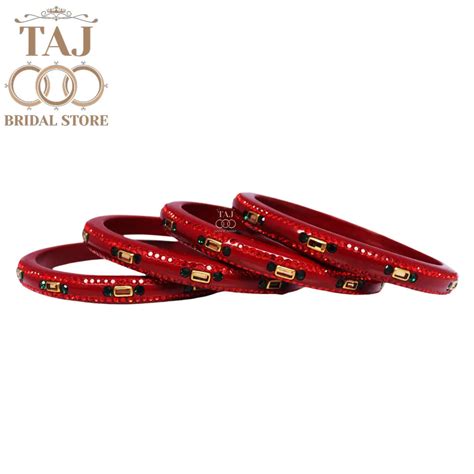 Fancy Lac Kada Bangles with Kundan and Rhinestones (Set of 4) – Taj ...