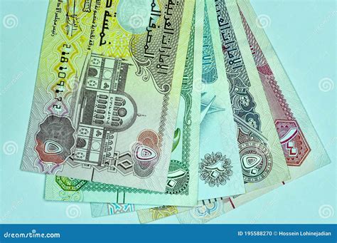 Close-up United Arab Emirates Currency, Dirhams and Fils, Dubai, Abu Dhabi Stock Photo - Image ...