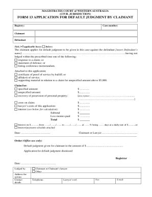 Fillable Online Fillable Online Form 13 - Application for default ...