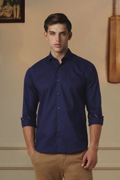 Buy Men Navy Slim Fit Stripe Full Sleeves Casual Shirt Online ...