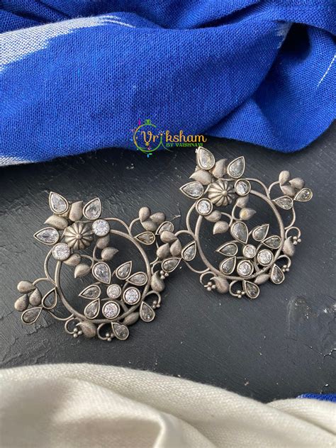 Silver Look Alike Jumbo Earrings -White-S0228 – vrikshamindia